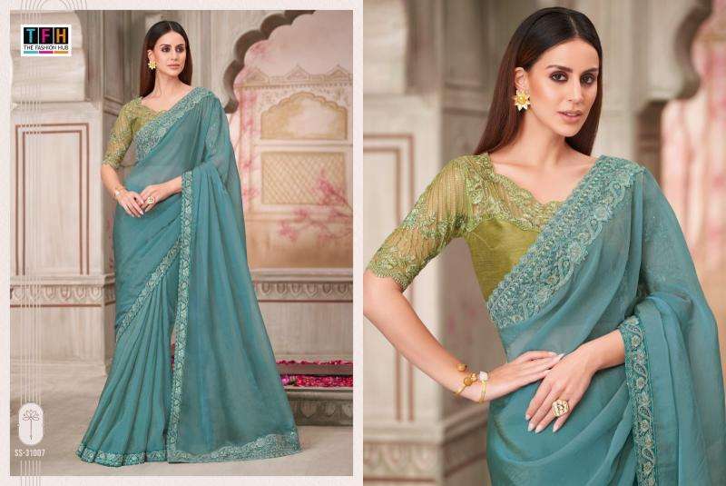 TFH PRESENTS SILVER SCREEN VOL-21 31001-31018 HEAVY DESIGNER PARTY WEAR SAREES CATALOG WHOLESALER AND EXPORTER 