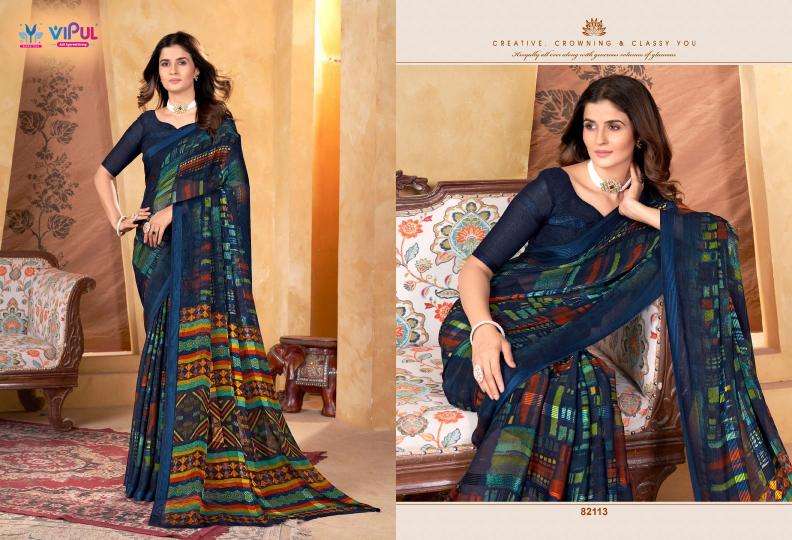 Vipul Fashion Presents Madhvi Vol-2 Attractive Look Shimar Chiffon Sarees Catalog Wholesaler And Exporter 