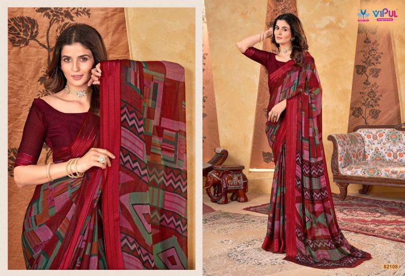 Vipul Fashion Presents Madhvi Vol-2 Attractive Look Shimar Chiffon Sarees Catalog Wholesaler And Exporter 