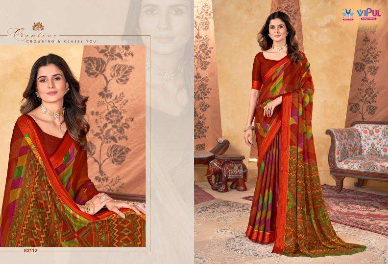Vipul Fashion Presents Madhvi Vol-2 Attractive Look Shimar Chiffon Sarees Catalog Wholesaler And Exporter 