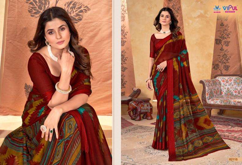 Vipul Fashion Presents Madhvi Vol-2 Attractive Look Shimar Chiffon Sarees Catalog Wholesaler And Exporter 