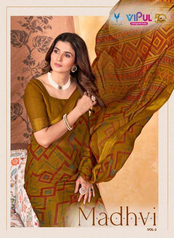 Vipul Fashion Presents Madhvi Vol-2 Attractive Look Shimar Chiffon Sarees Catalog Wholesaler And Exporter 