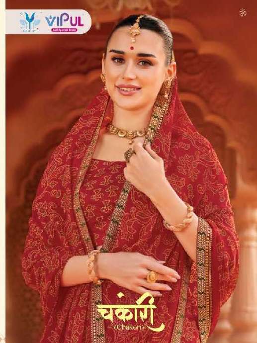 Vipul Presents Chakori Wholesale Chinon Fabrics Ethnic Indian Sarees Catalog Wholesaler And Exporter 