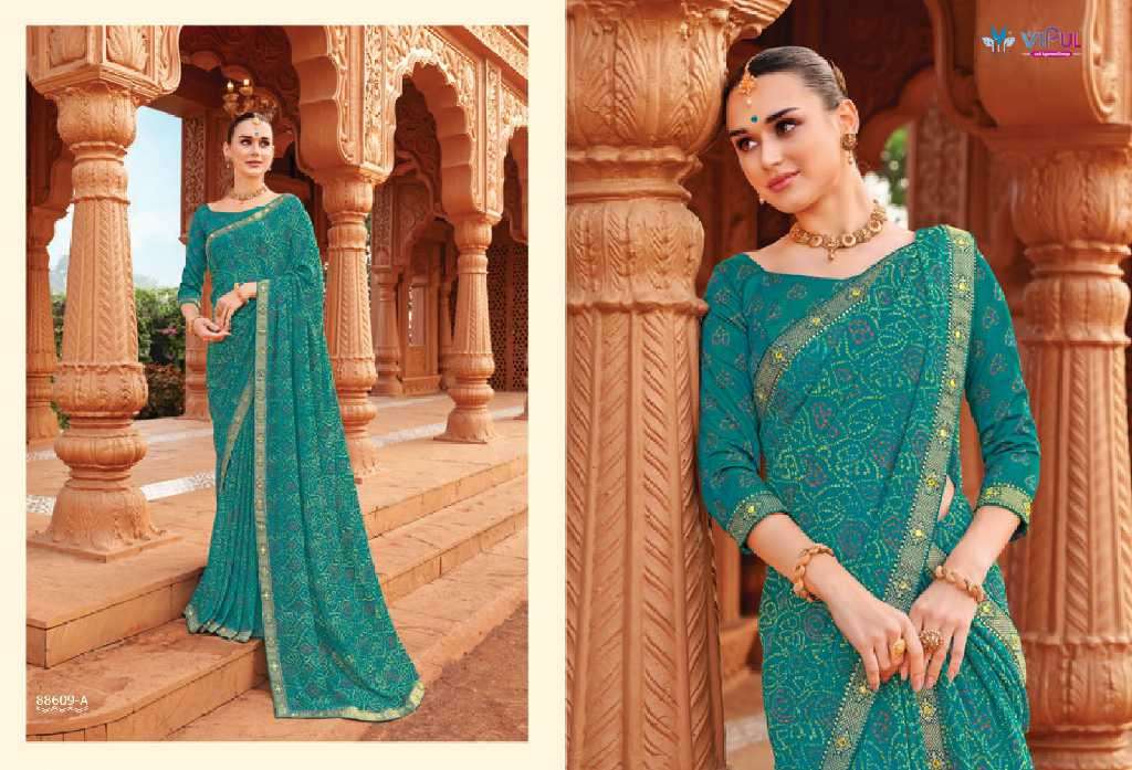 Vipul Presents Chakori Wholesale Chinon Fabrics Ethnic Indian Sarees Catalog Wholesaler And Exporter 