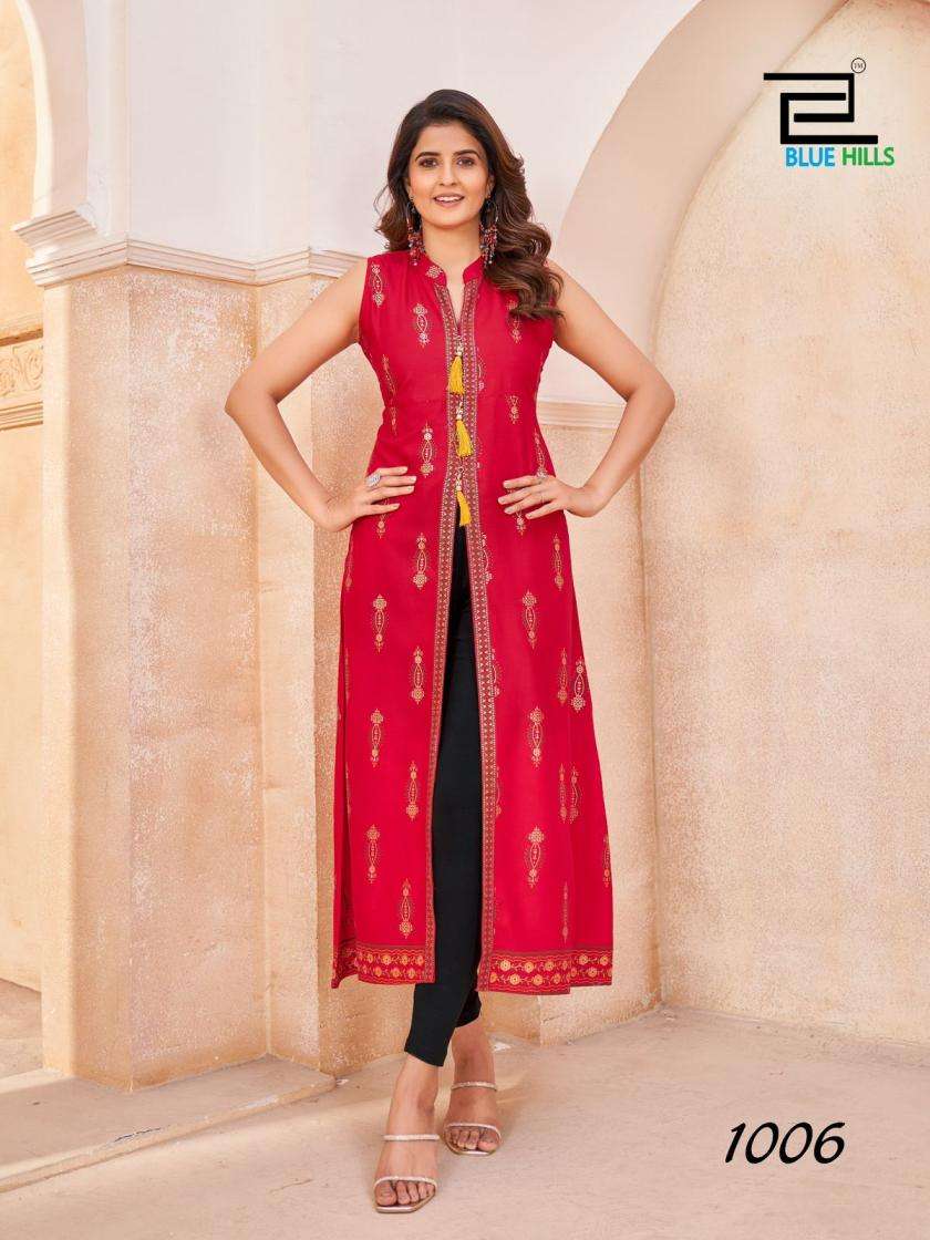 Blue Hills Present Cat Walk Rayon Center Cut Beautiful Plus Size Kurti Catalog Wholesaler And Exporter 