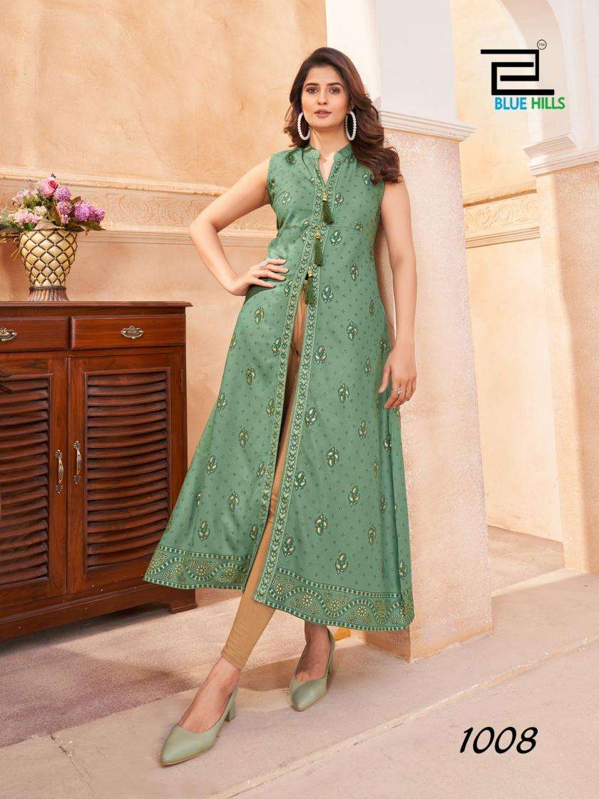 Blue Hills Present Cat Walk Rayon Center Cut Beautiful Plus Size Kurti Catalog Wholesaler And Exporter 
