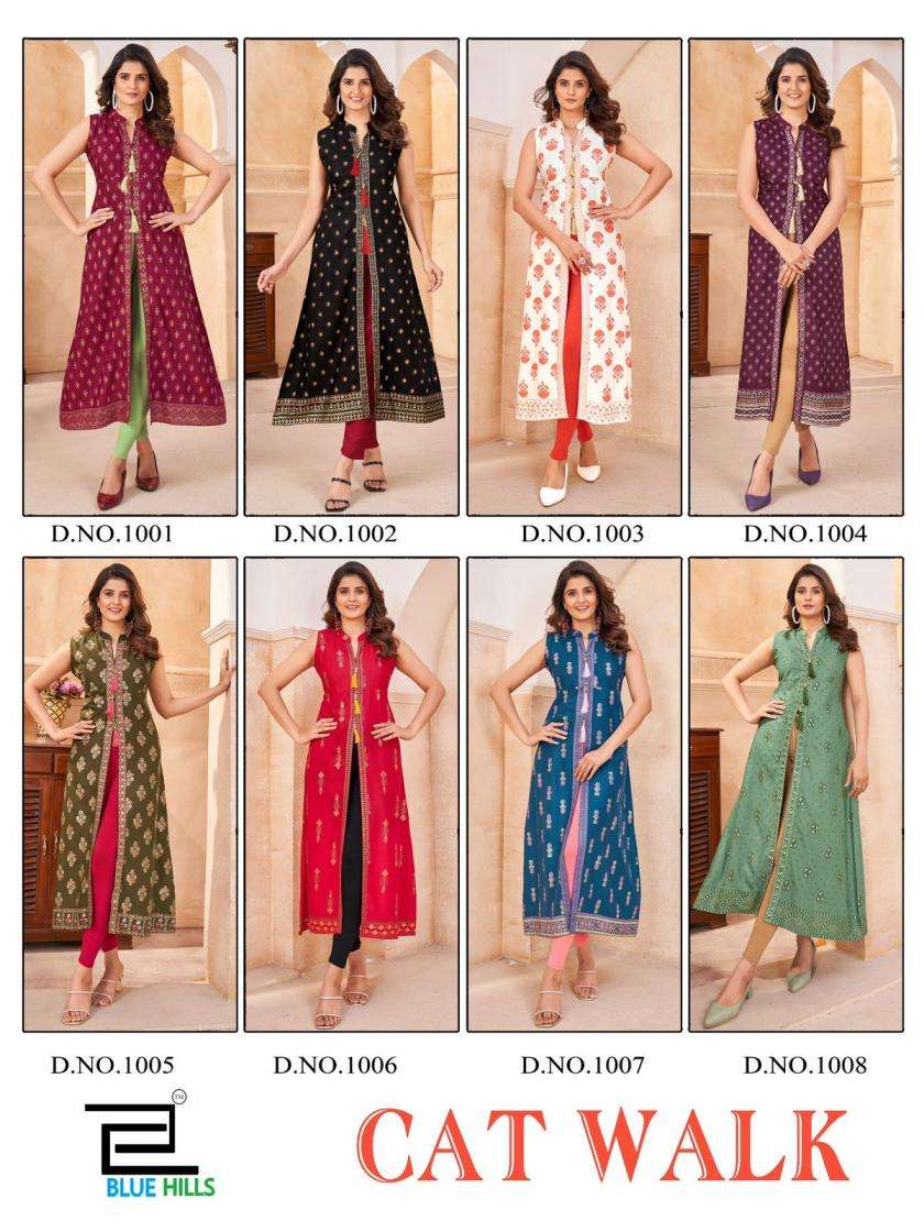 Blue Hills Present Cat Walk Rayon Center Cut Beautiful Plus Size Kurti Catalog Wholesaler And Exporter 