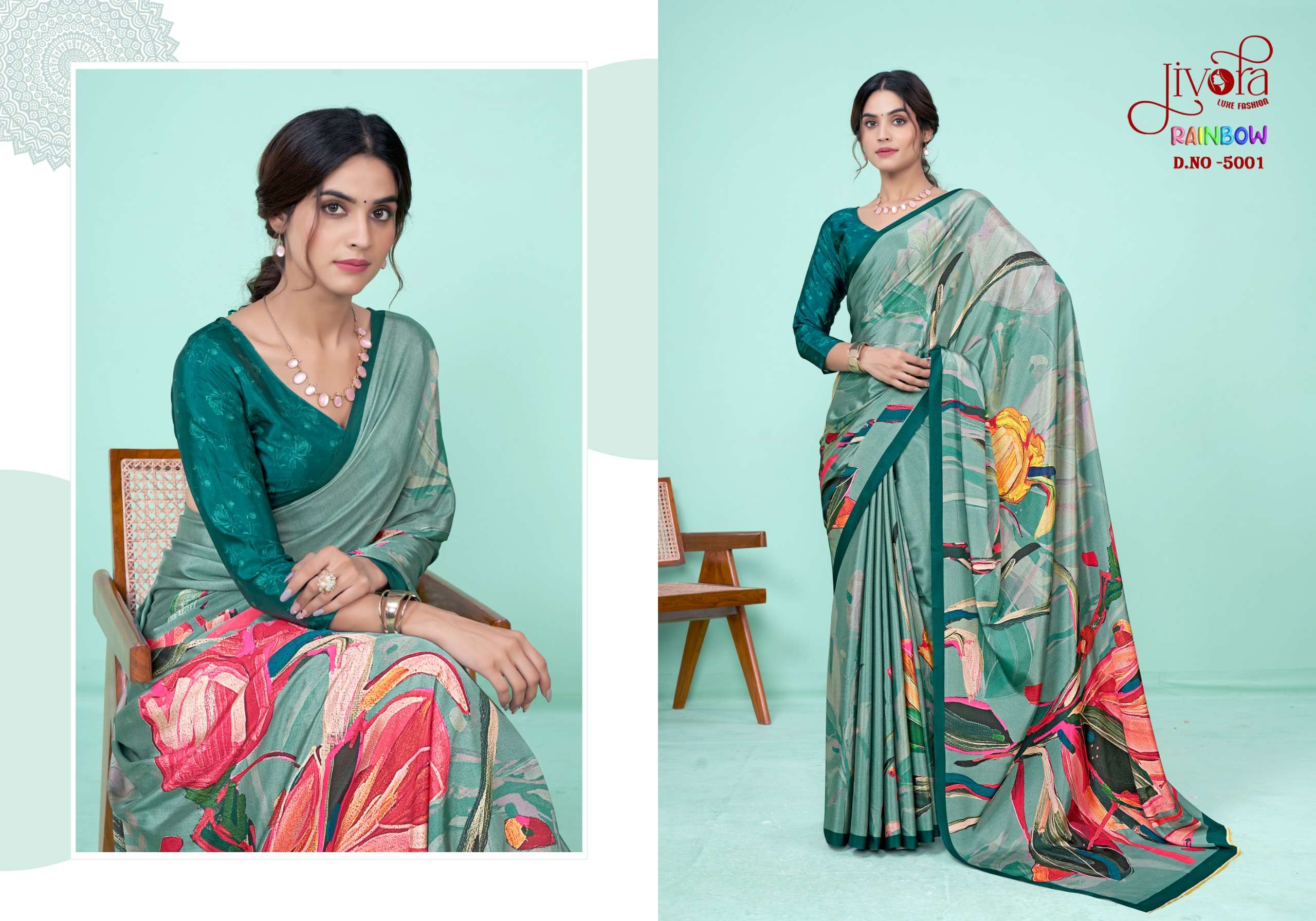 Jivora Presents Rainbow Soft Crape Digital Prints Series Wholesale Designer Stitched Sarees Catalog Wholesaler 