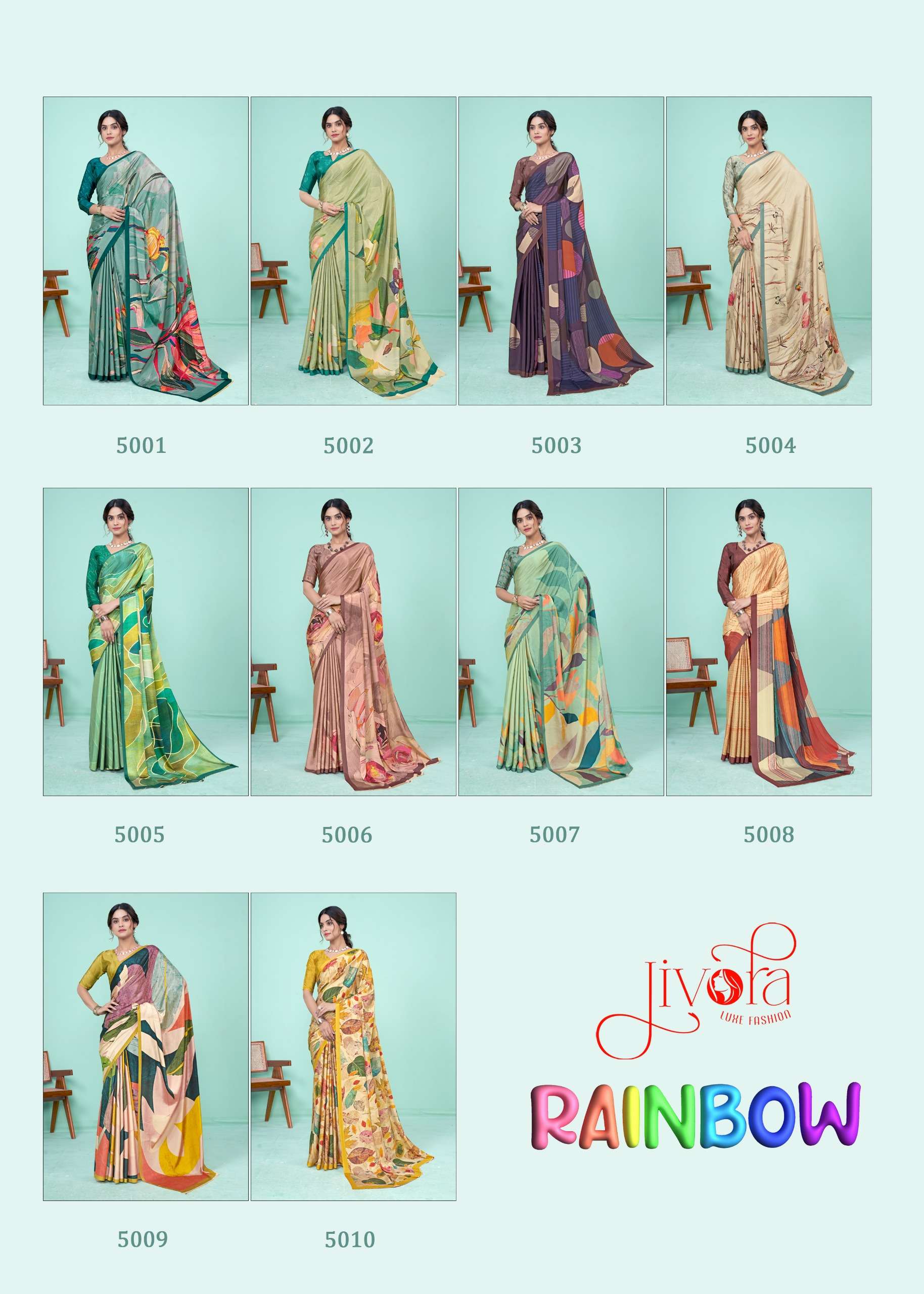 Jivora Presents Rainbow Soft Crape Digital Prints Series Wholesale Designer Stitched Sarees Catalog Wholesaler 