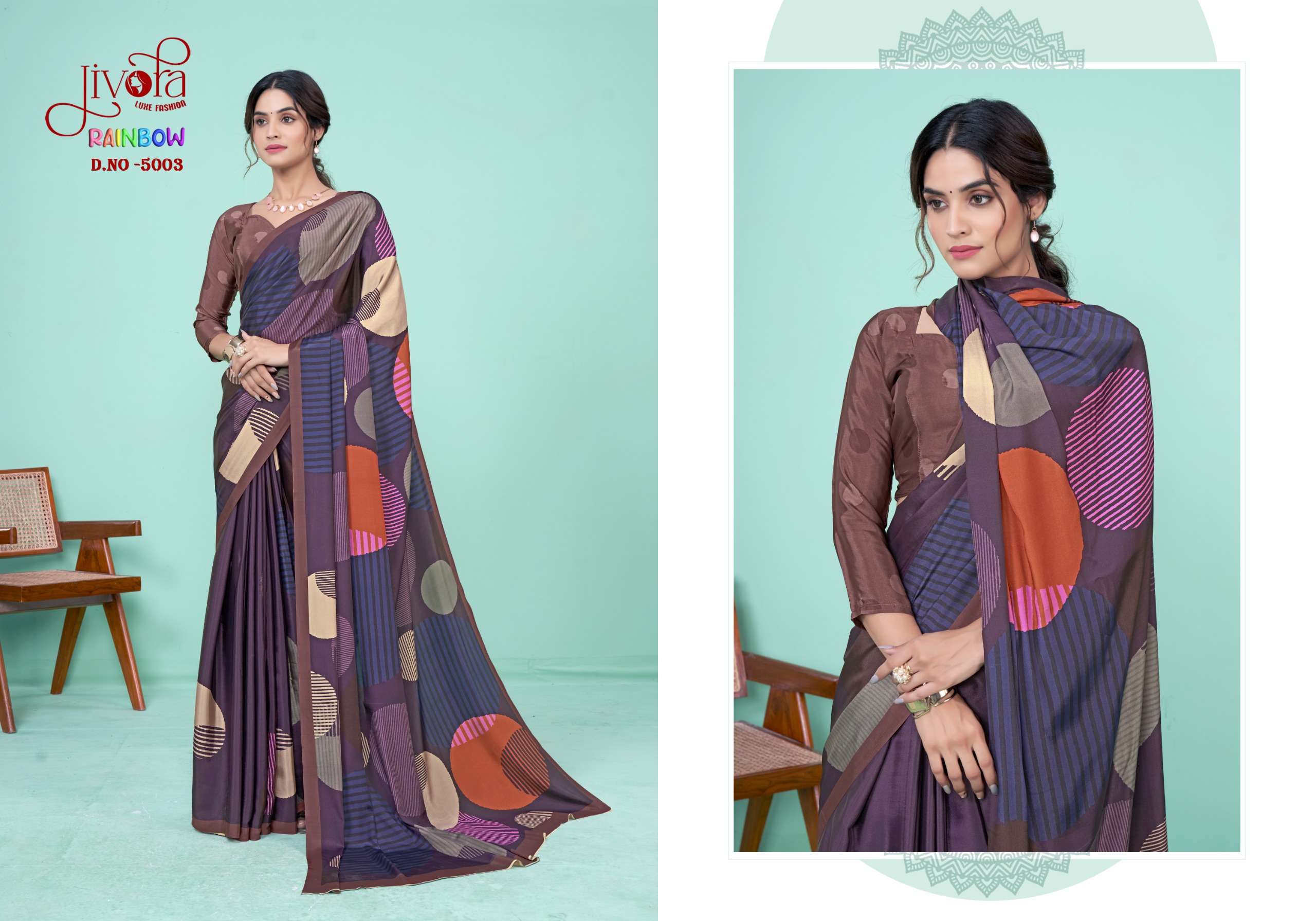 Jivora Presents Rainbow Soft Crape Digital Prints Series Wholesale Designer Stitched Sarees Catalog Wholesaler 