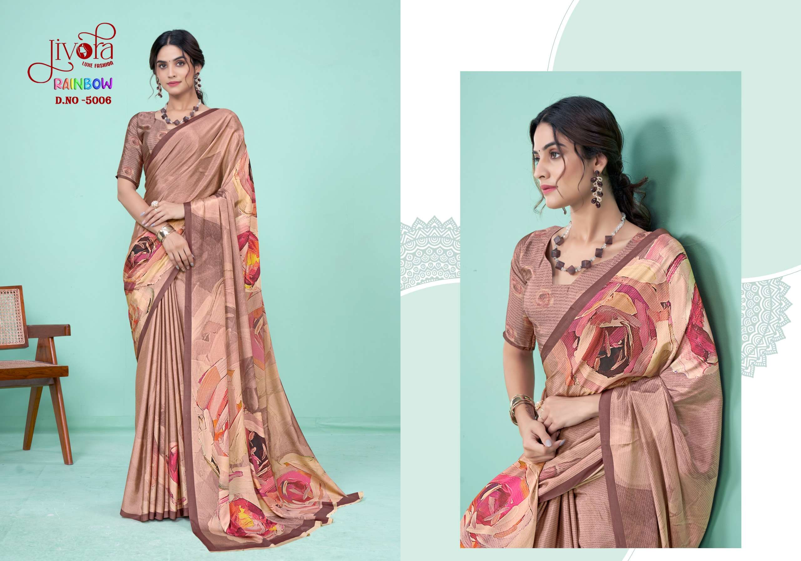 Jivora Presents Rainbow Soft Crape Digital Prints Series Wholesale Designer Stitched Sarees Catalog Wholesaler 