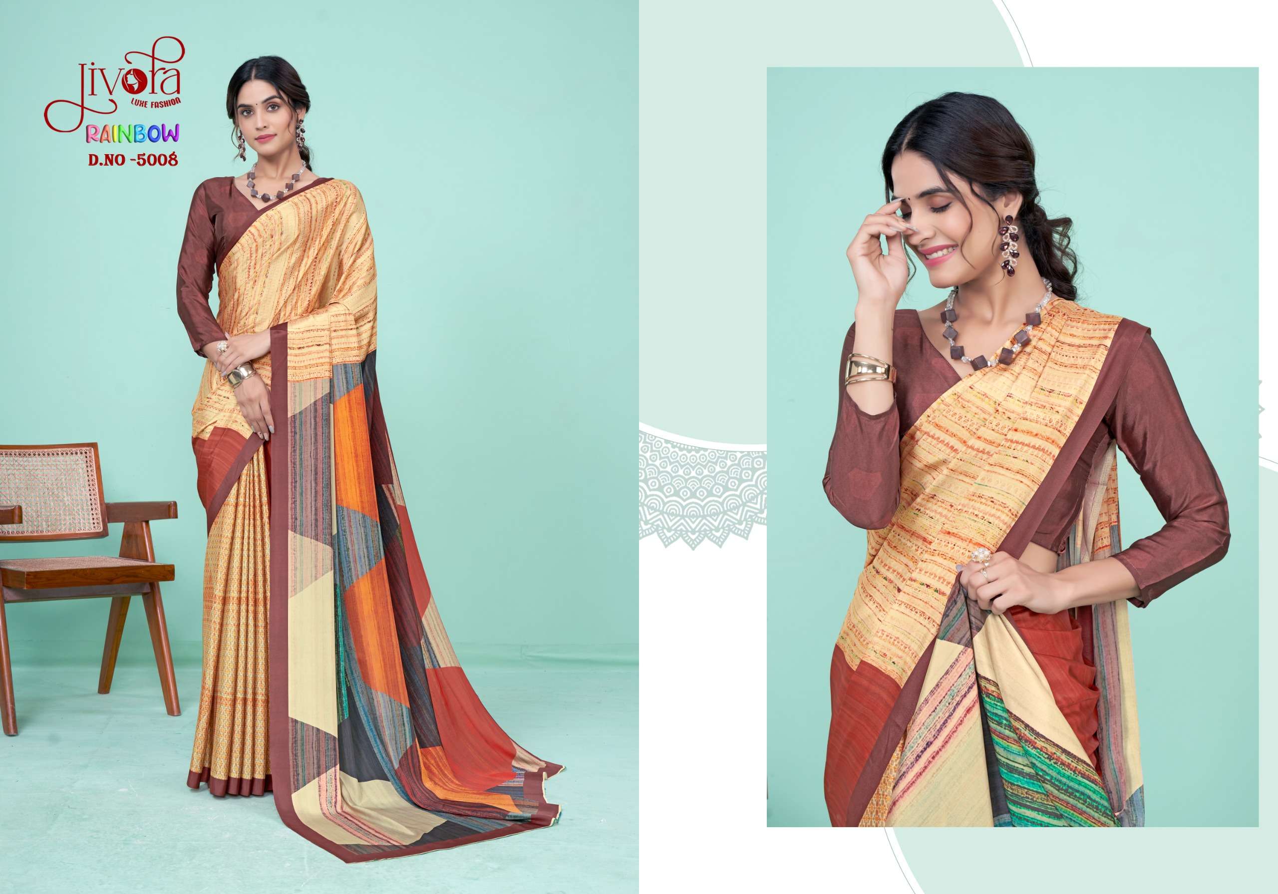 Jivora Presents Rainbow Soft Crape Digital Prints Series Wholesale Designer Stitched Sarees Catalog Wholesaler 