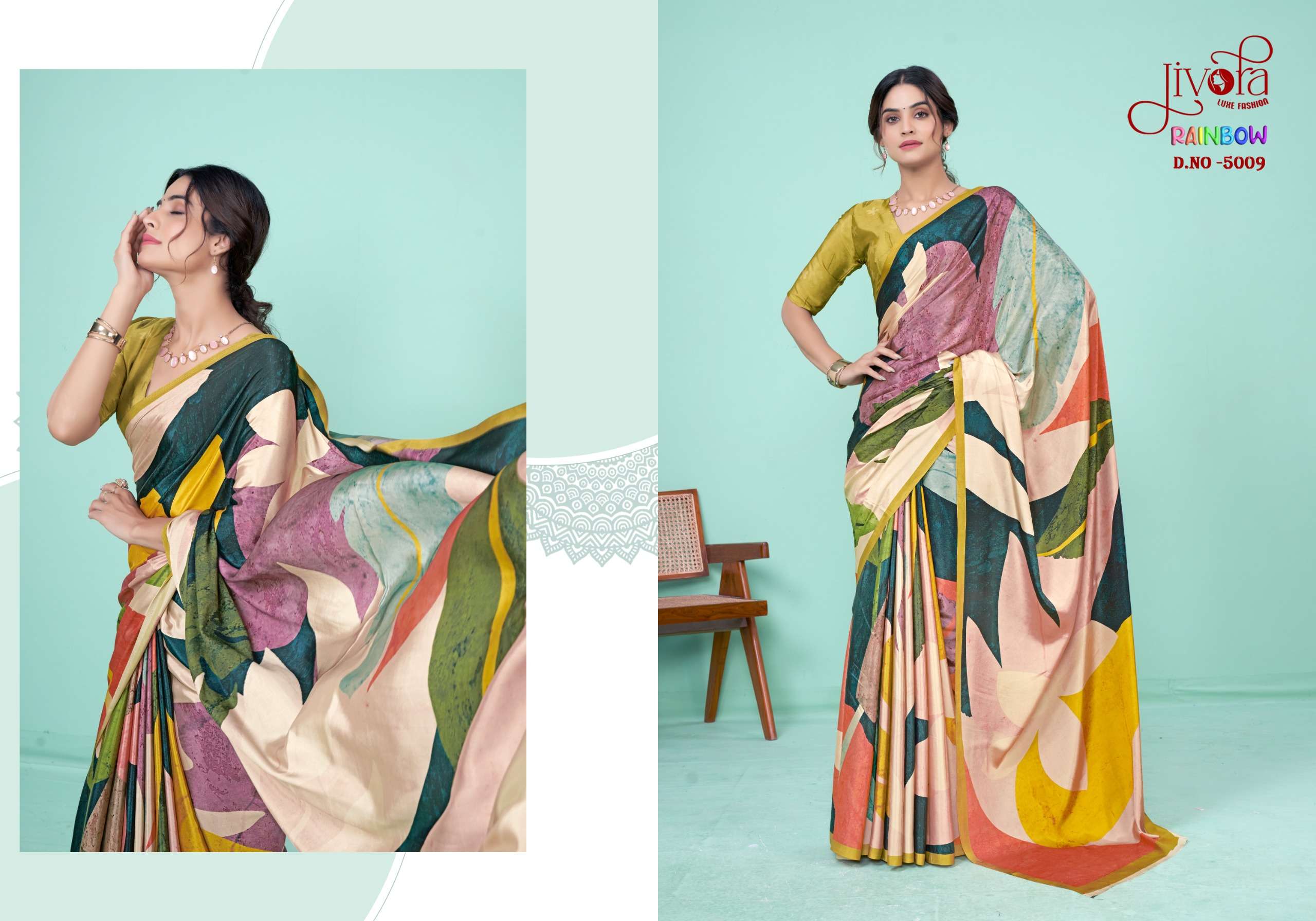 Jivora Presents Rainbow Soft Crape Digital Prints Series Wholesale Designer Stitched Sarees Catalog Wholesaler 