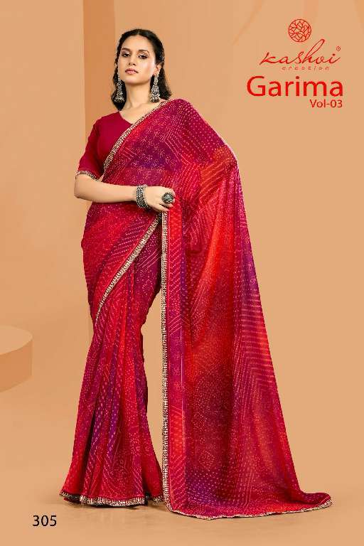 KASHVI CREATION PRESENTS GARIMA VOL-3 WHOLESALE NEW CATALOG GEORGETTE BANDHEJ PRINT SAREES