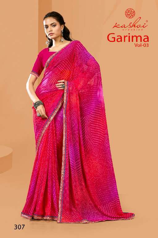 KASHVI CREATION PRESENTS GARIMA VOL-3 WHOLESALE NEW CATALOG GEORGETTE BANDHEJ PRINT SAREES