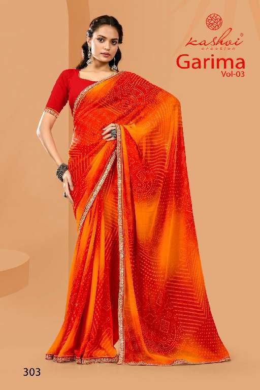 KASHVI CREATION PRESENTS GARIMA VOL-3 WHOLESALE NEW CATALOG GEORGETTE BANDHEJ PRINT SAREES