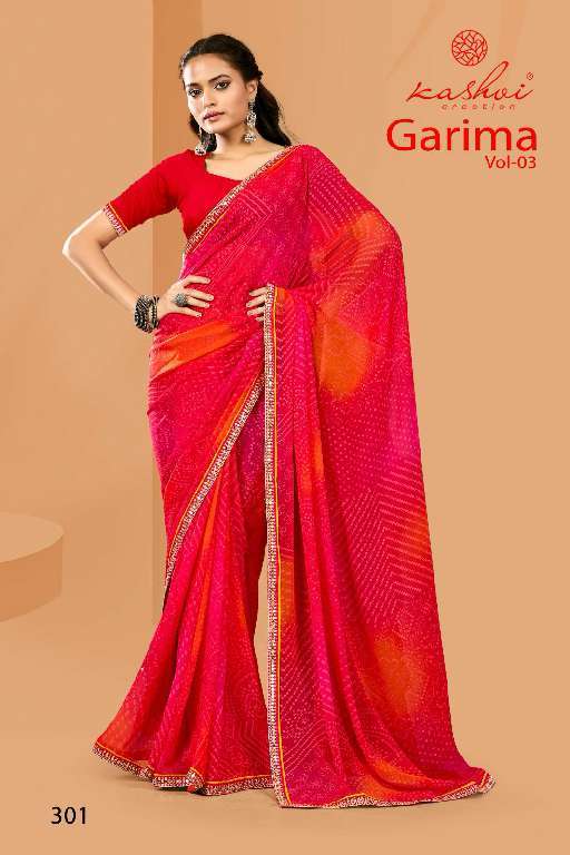 KASHVI CREATION PRESENTS GARIMA VOL-3 WHOLESALE NEW CATALOG GEORGETTE BANDHEJ PRINT SAREES
