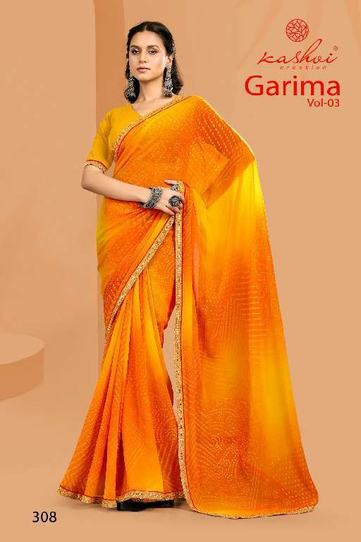 KASHVI CREATION PRESENTS GARIMA VOL-3 WHOLESALE NEW CATALOG GEORGETTE BANDHEJ PRINT SAREES