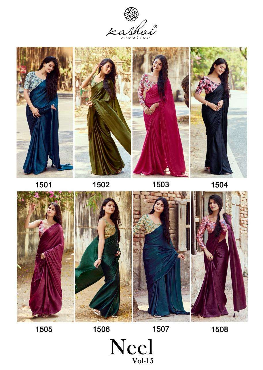 Kashvi Creation Presents Neel Vol-15 Mono Satin Casual Saree For Womens Catalog Wholesaler And Exporter 