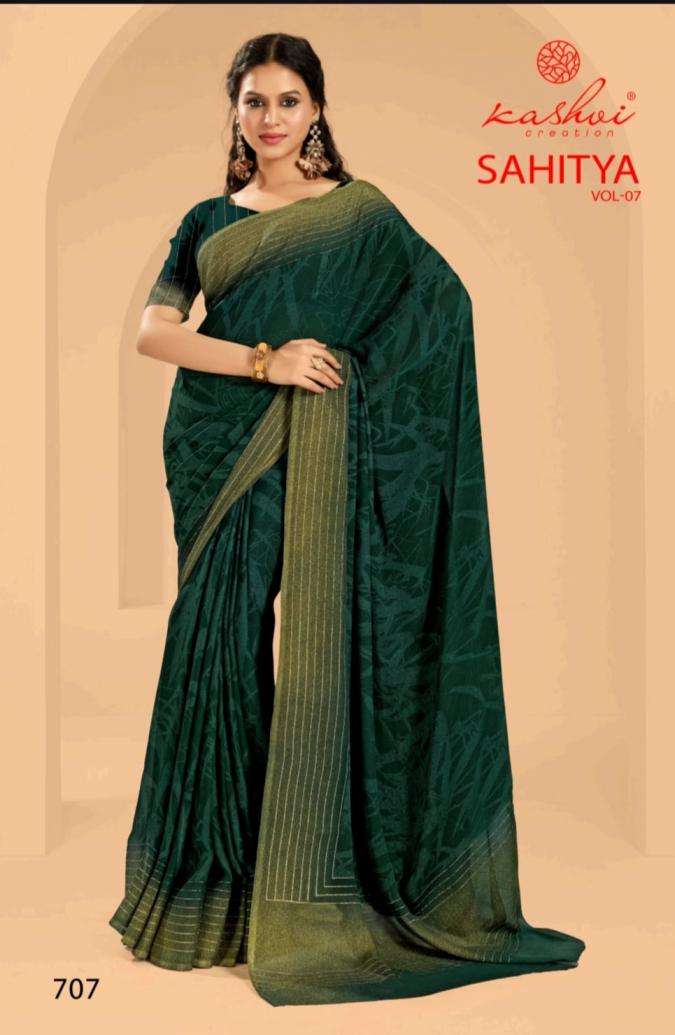 KASHVI CREATION PRESENTS  SAHITYA VOL-7 DULL MOSS PRINT BEST SAREE CATALOG WHOLESALER AND EXPORTER 