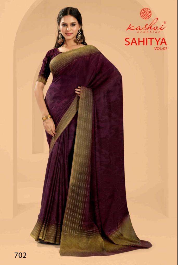 KASHVI CREATION PRESENTS  SAHITYA VOL-7 DULL MOSS PRINT BEST SAREE CATALOG WHOLESALER AND EXPORTER 