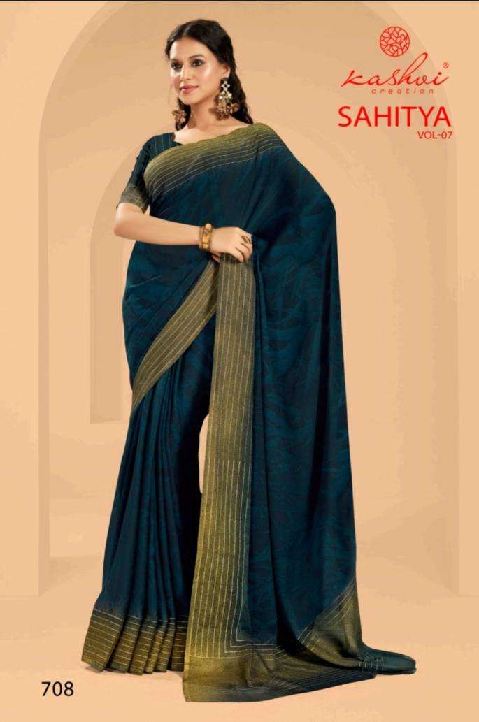 KASHVI CREATION PRESENTS  SAHITYA VOL-7 DULL MOSS PRINT BEST SAREE CATALOG WHOLESALER AND EXPORTER 