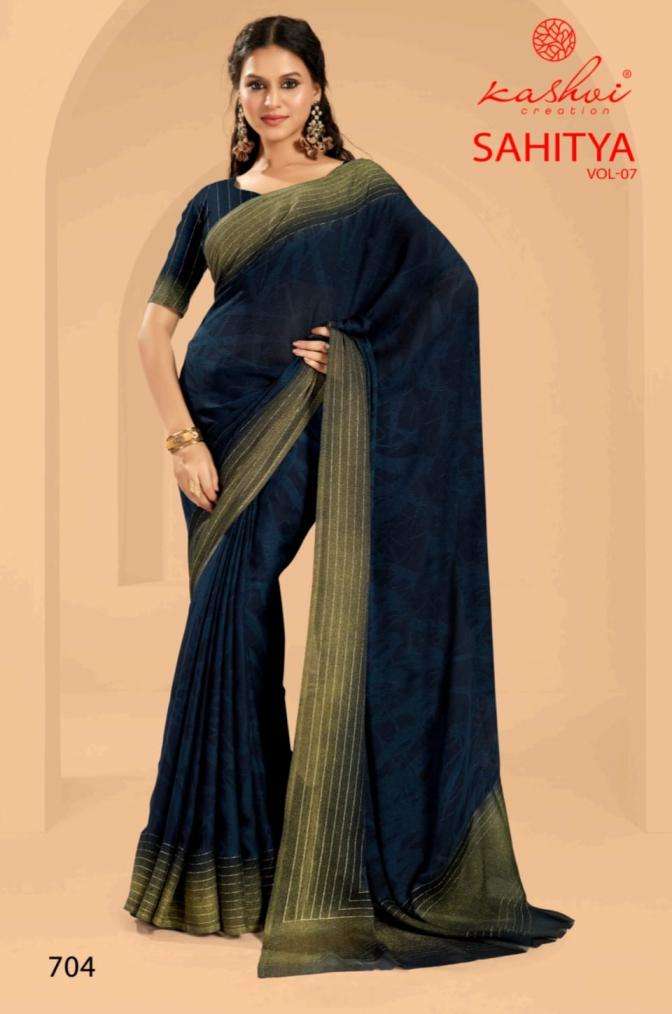 KASHVI CREATION PRESENTS  SAHITYA VOL-7 DULL MOSS PRINT BEST SAREE CATALOG WHOLESALER AND EXPORTER 