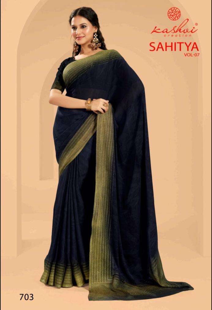 KASHVI CREATION PRESENTS  SAHITYA VOL-7 DULL MOSS PRINT BEST SAREE CATALOG WHOLESALER AND EXPORTER 