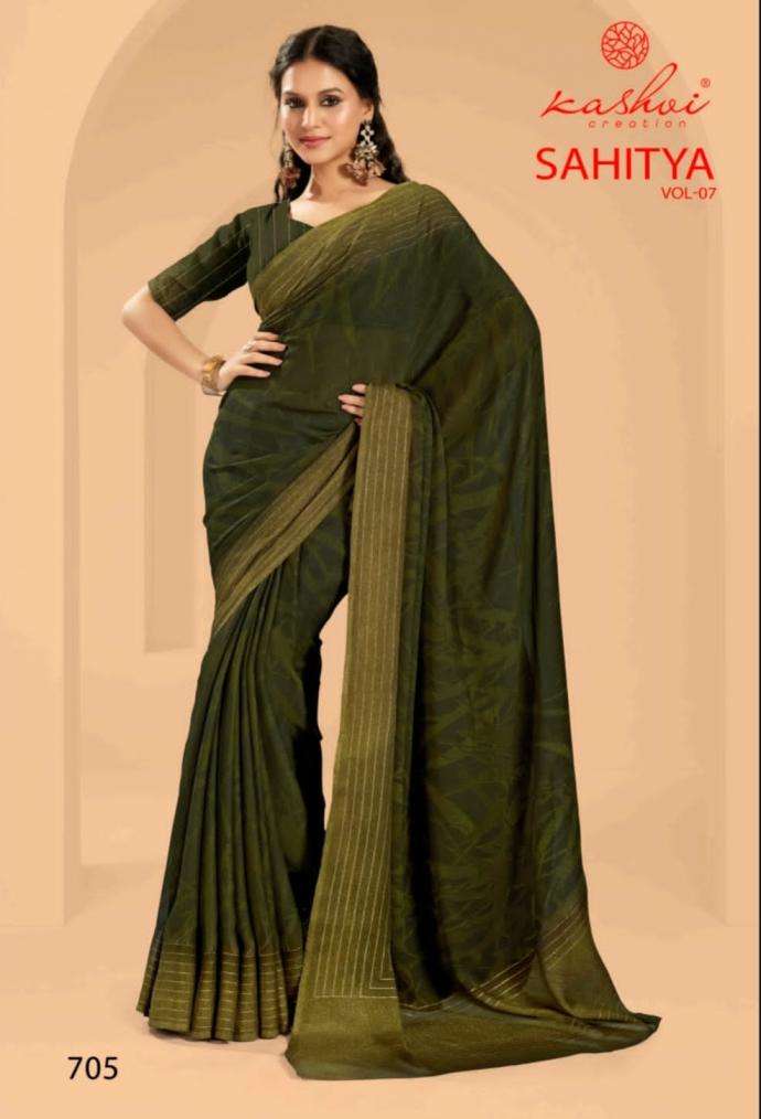 KASHVI CREATION PRESENTS  SAHITYA VOL-7 DULL MOSS PRINT BEST SAREE CATALOG WHOLESALER AND EXPORTER 