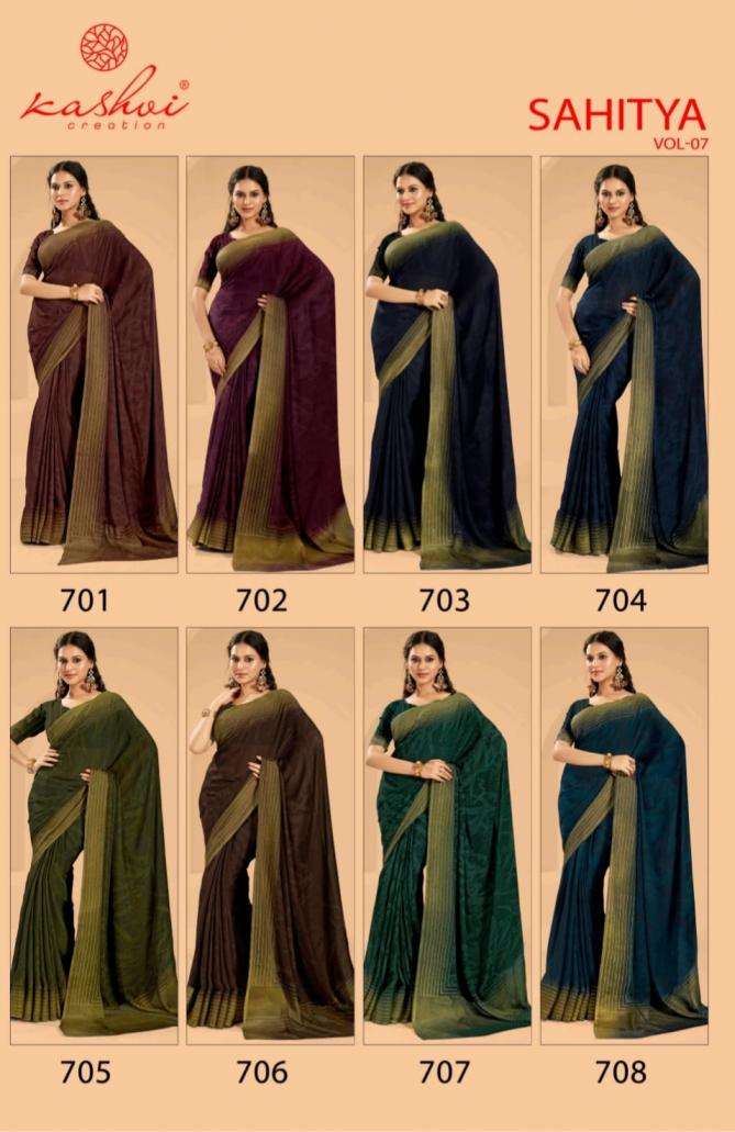 KASHVI CREATION PRESENTS  SAHITYA VOL-7 DULL MOSS PRINT BEST SAREE CATALOG WHOLESALER AND EXPORTER 