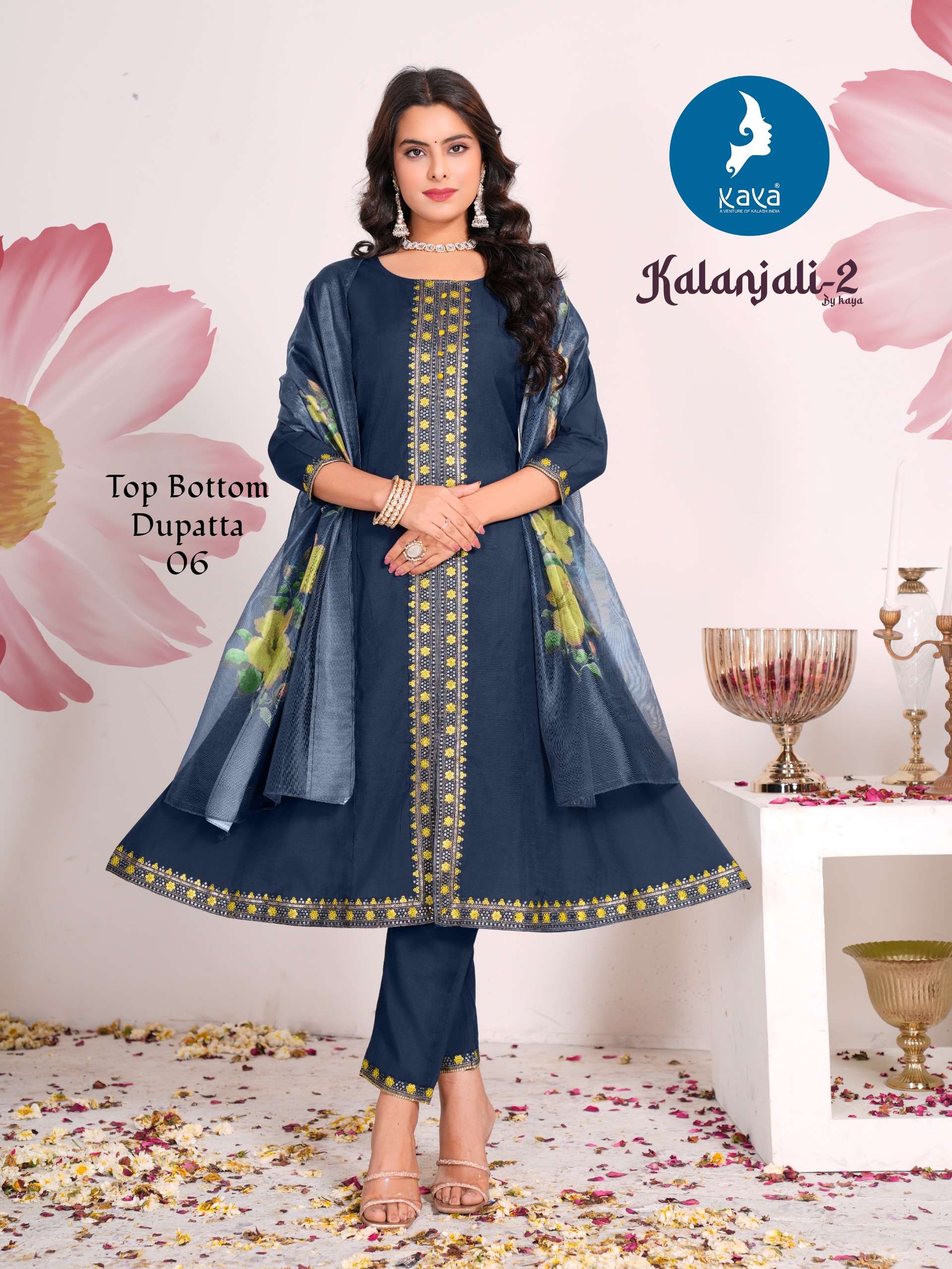 kaya presents kalanjali vol-2 roman silk plus size readymade kurtis catalog wholesaler and exporter 