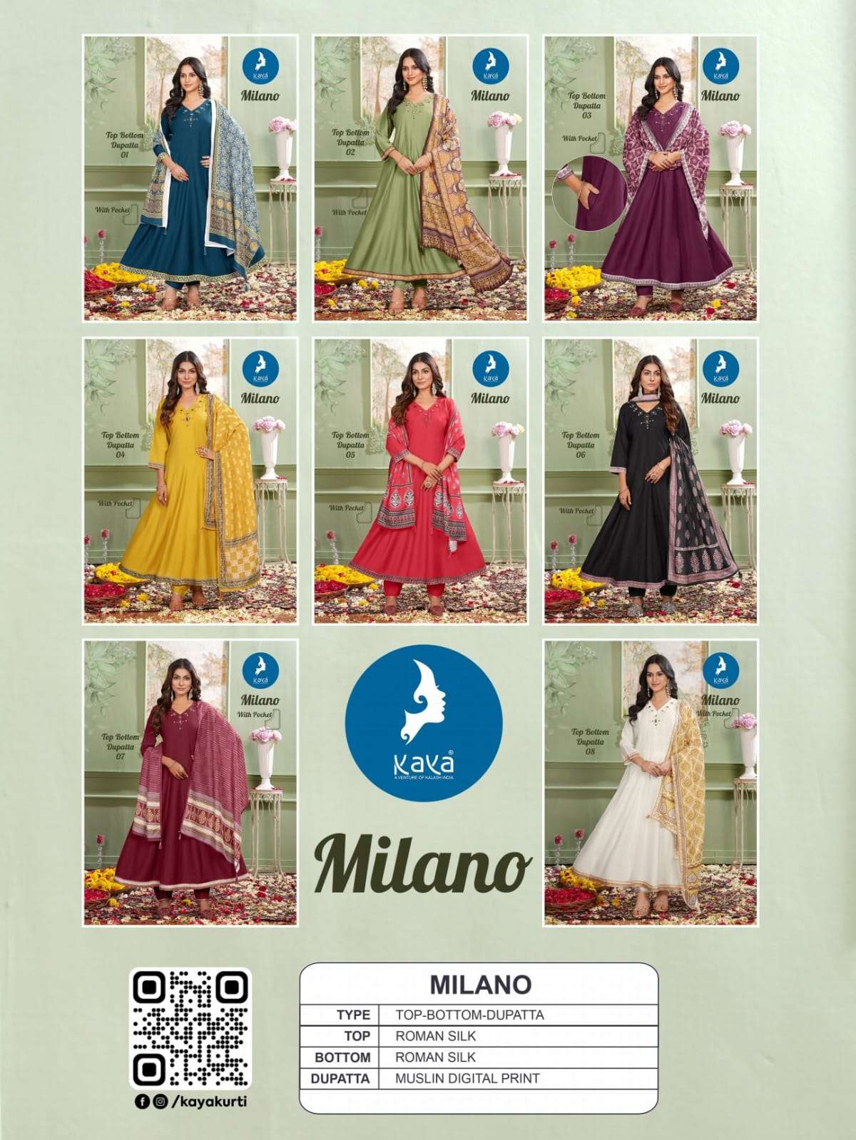 kaya presents milano silk readymade kurtis catalog wholesaler and exporter 