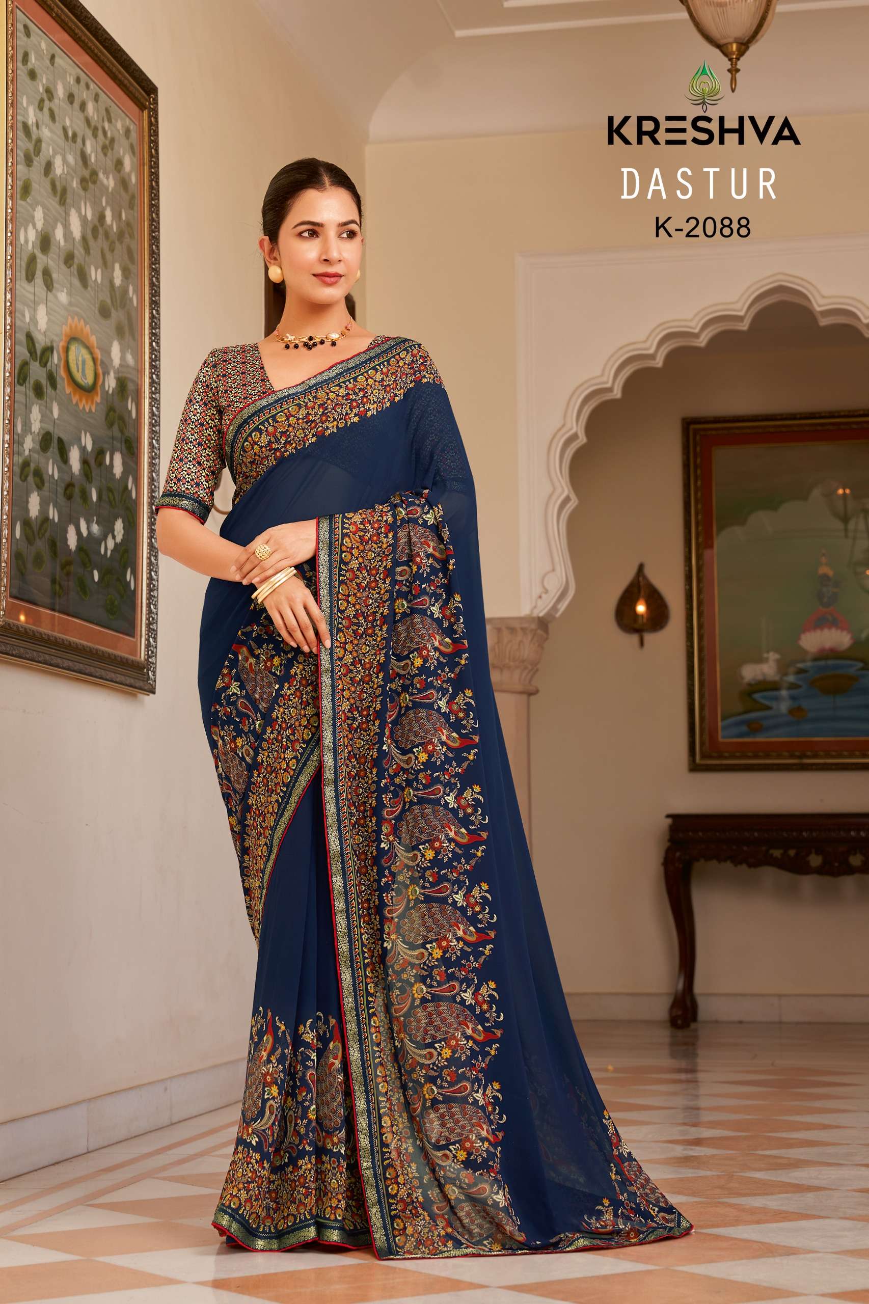 Kreshva Presents Dastur Georgette Shop Trendy Sarees Catalog Wholesaler And Exporter In Surat