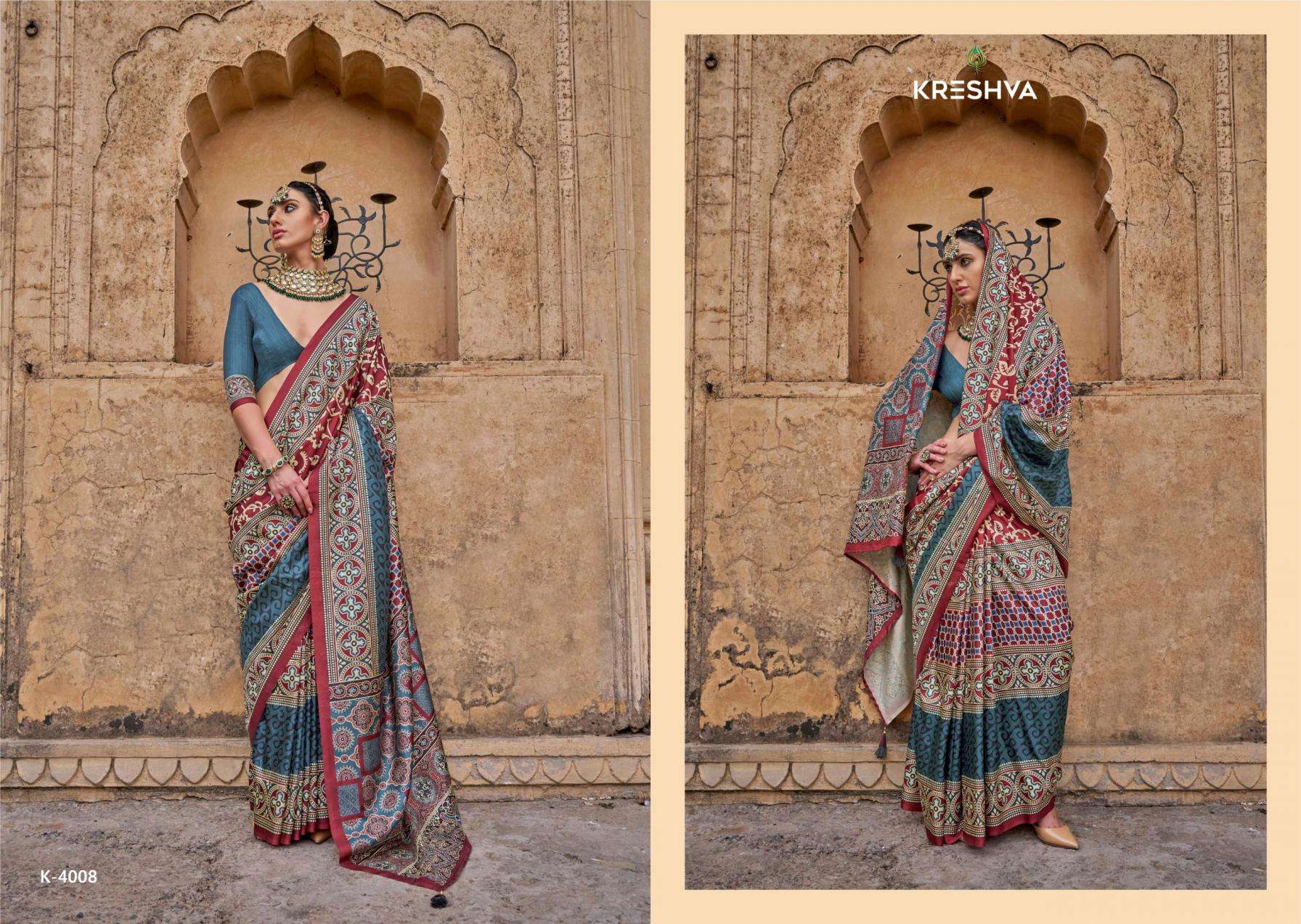 kreshva presents mantra 4005-4014 silk shop glamorous styles sarees catalog wholesaler and exporter 