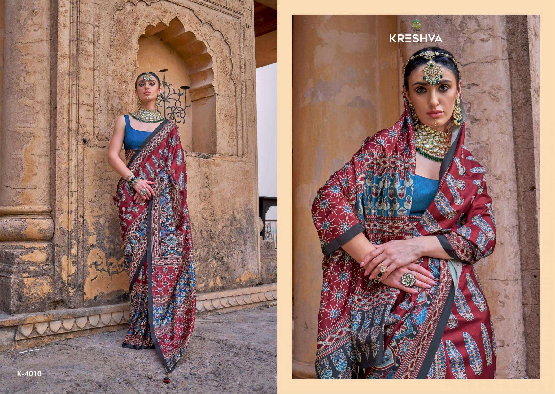 kreshva presents mantra 4005-4014 silk shop glamorous styles sarees catalog wholesaler and exporter 