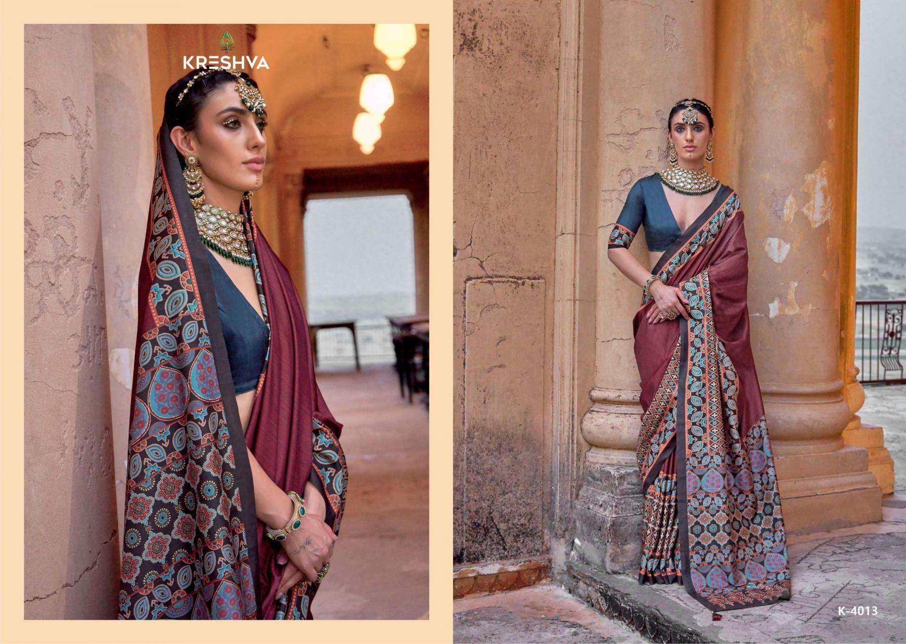 kreshva presents mantra 4005-4014 silk shop glamorous styles sarees catalog wholesaler and exporter 