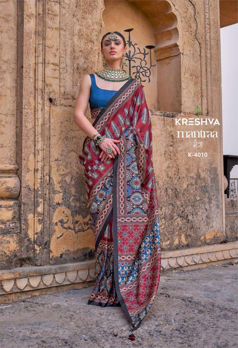 kreshva presents mantra 4005-4014 silk shop glamorous styles sarees catalog wholesaler and exporter 