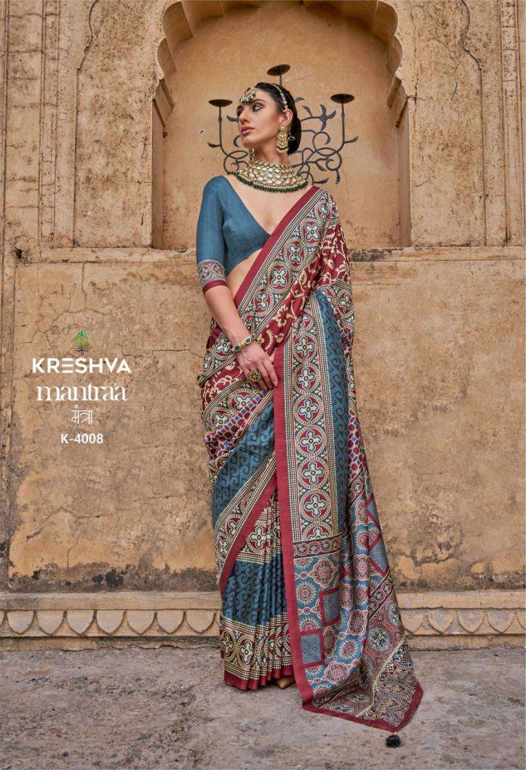 kreshva presents mantra 4005-4014 silk shop glamorous styles sarees catalog wholesaler and exporter 