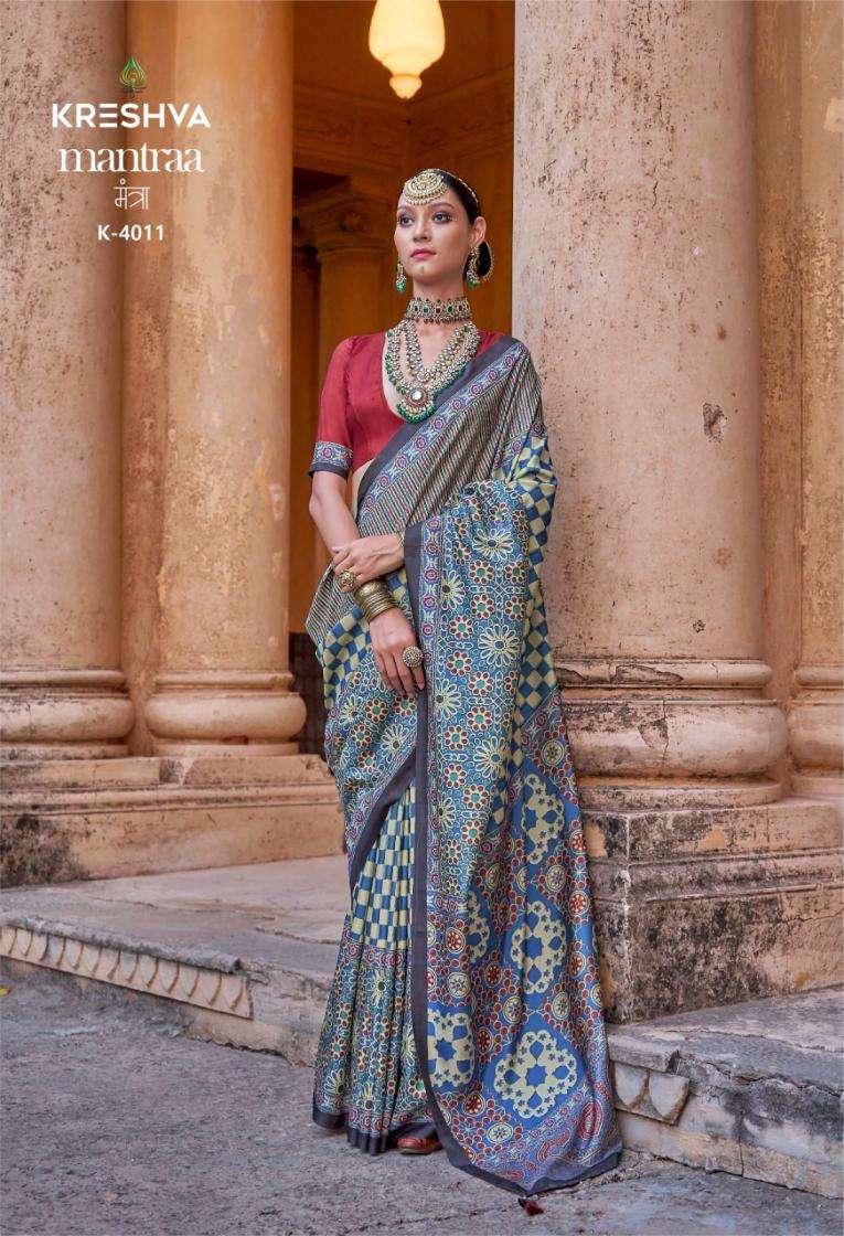 kreshva presents mantra 4005-4014 silk shop glamorous styles sarees catalog wholesaler and exporter 