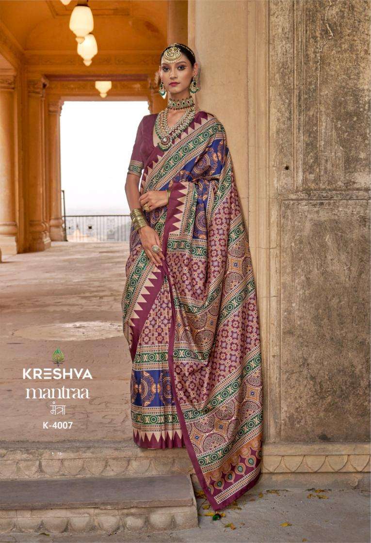 kreshva presents mantra 4005-4014 silk shop glamorous styles sarees catalog wholesaler and exporter 