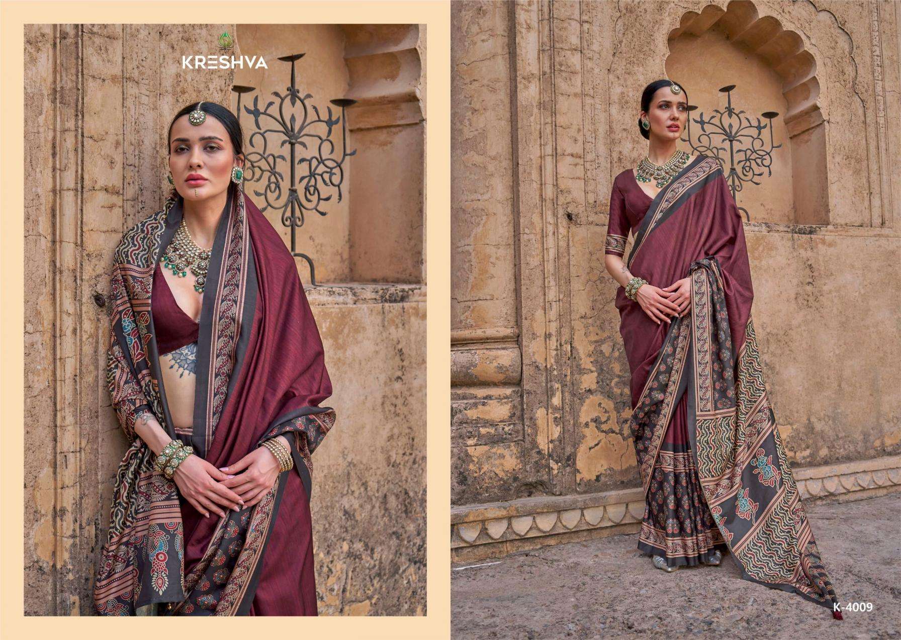 kreshva presents mantra 4005-4014 silk shop glamorous styles sarees catalog wholesaler and exporter 