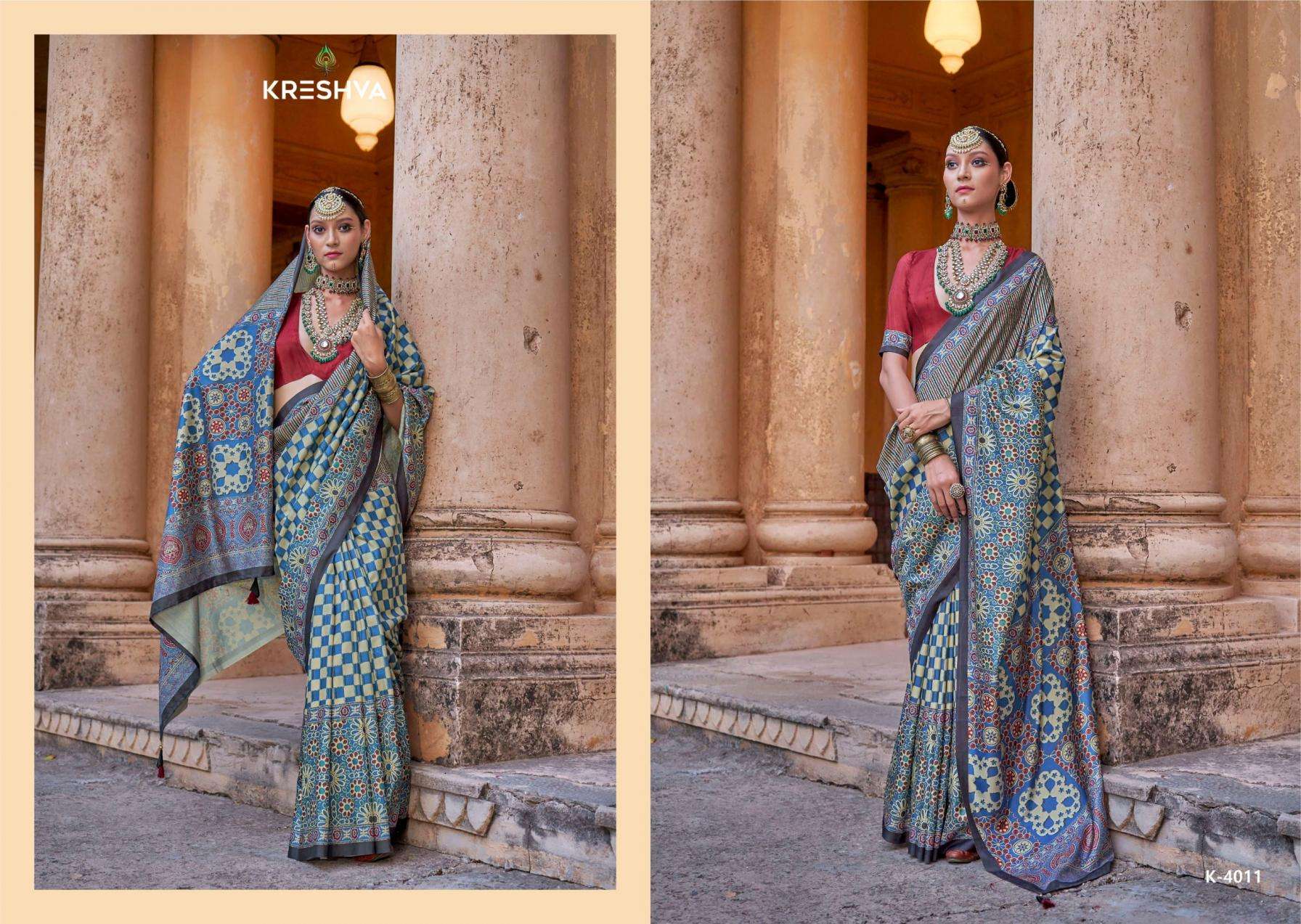 kreshva presents mantra 4005-4014 silk shop glamorous styles sarees catalog wholesaler and exporter 