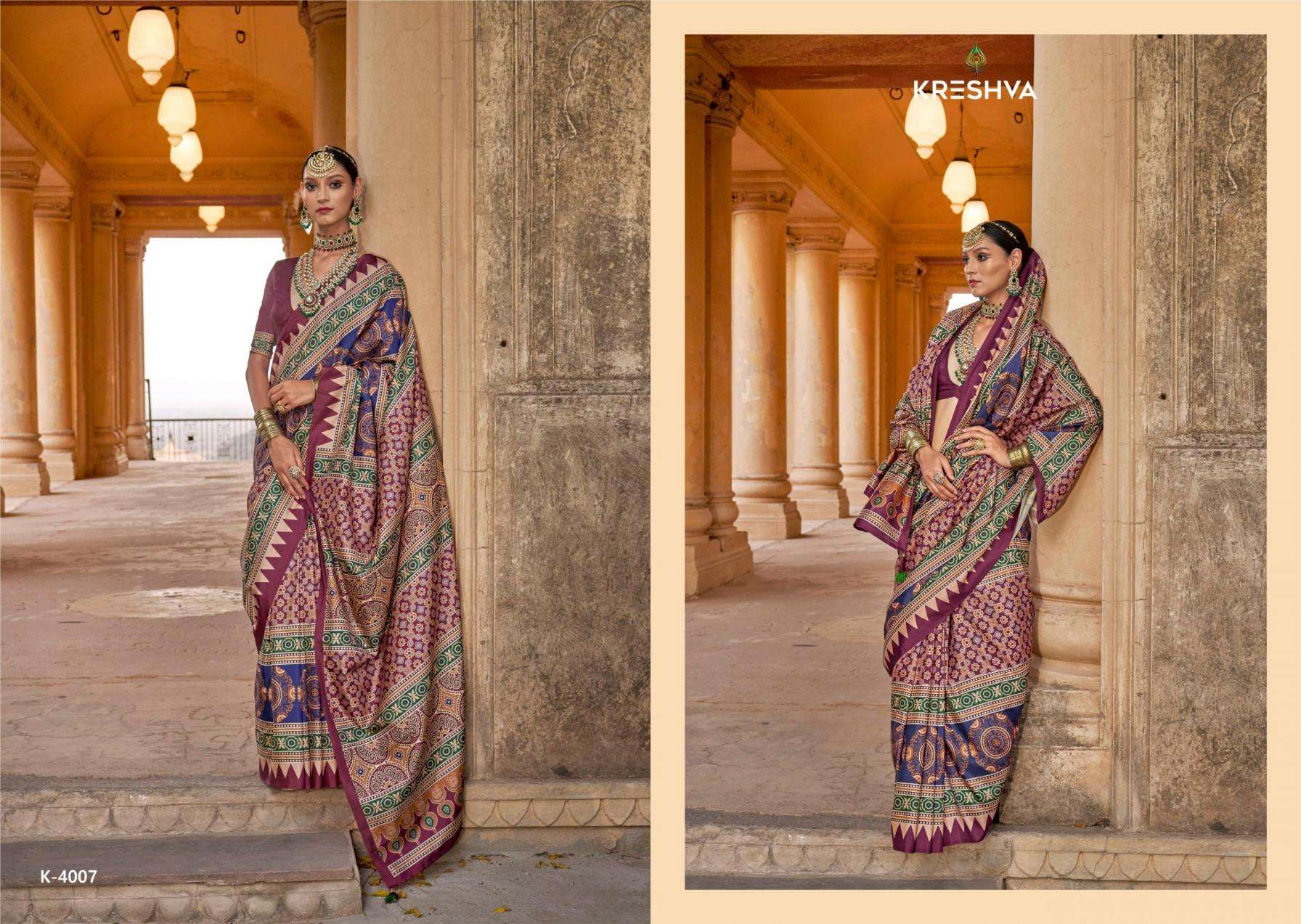 kreshva presents mantra 4005-4014 silk shop glamorous styles sarees catalog wholesaler and exporter 