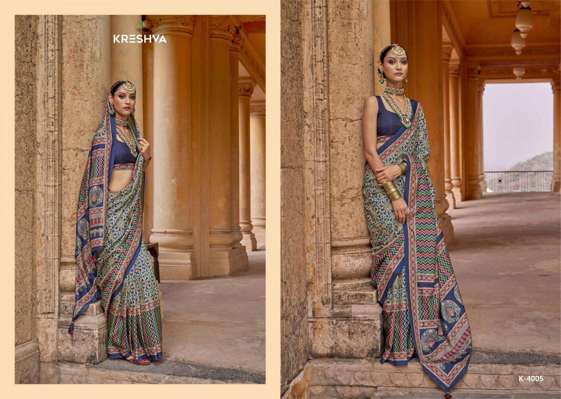 kreshva presents mantra 4005-4014 silk shop glamorous styles sarees catalog wholesaler and exporter 