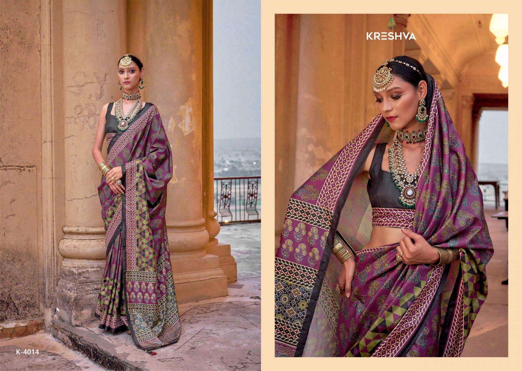 kreshva presents mantra 4005-4014 silk shop glamorous styles sarees catalog wholesaler and exporter 