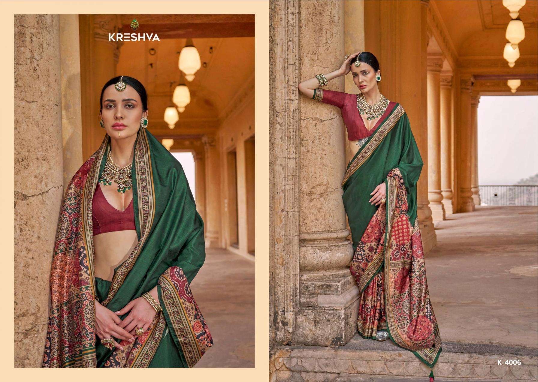 kreshva presents mantra 4005-4014 silk shop glamorous styles sarees catalog wholesaler and exporter 
