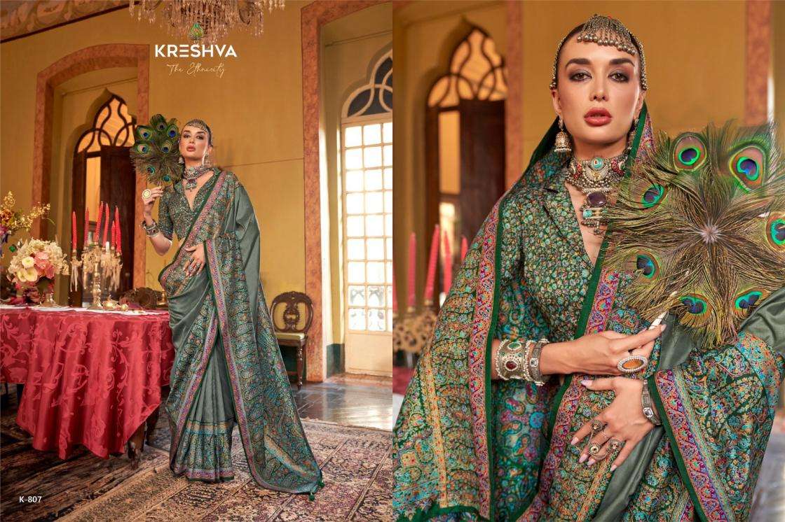 KRESHVA PRESENTS MORNI SILK 806-811 SERIES TRADITIONAL SAREES PERFECT FOR FESTIVALS CATALOG WHOLESALER AND EXPORTER 