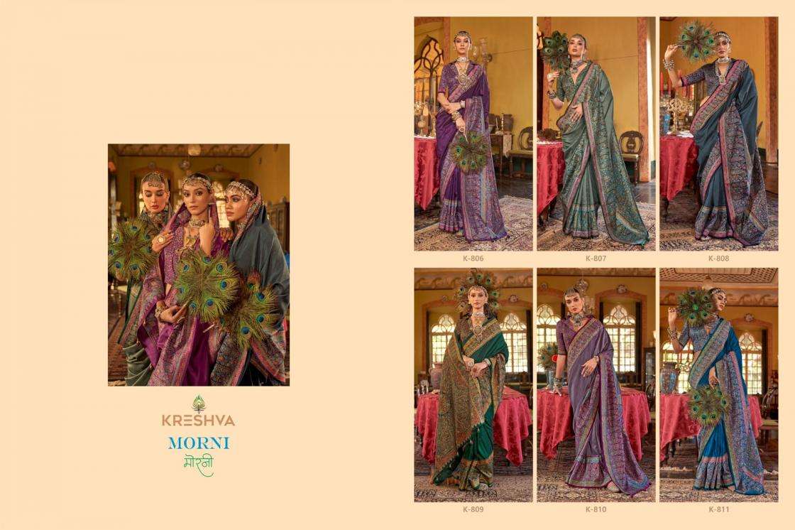 KRESHVA PRESENTS MORNI SILK 806-811 SERIES TRADITIONAL SAREES PERFECT FOR FESTIVALS CATALOG WHOLESALER AND EXPORTER 