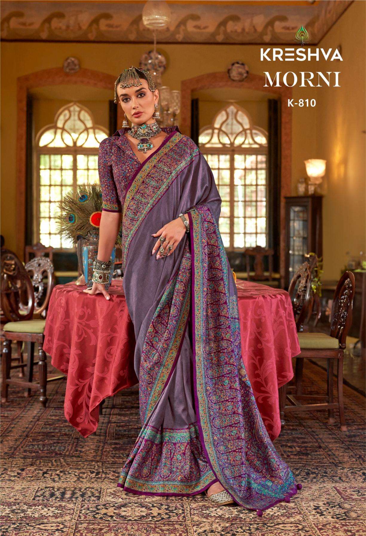 KRESHVA PRESENTS MORNI SILK 806-811 SERIES TRADITIONAL SAREES PERFECT FOR FESTIVALS CATALOG WHOLESALER AND EXPORTER 