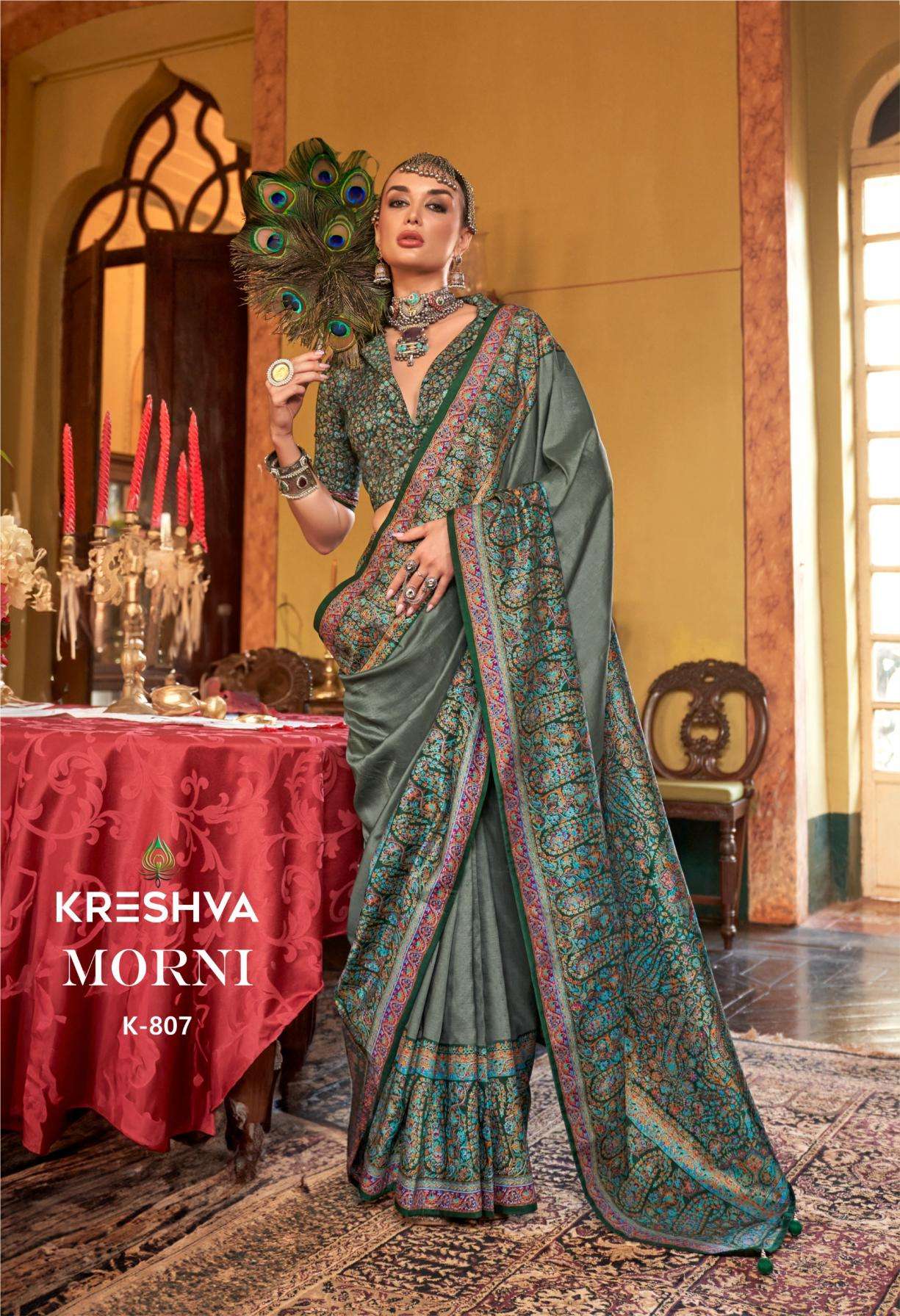 KRESHVA PRESENTS MORNI SILK 806-811 SERIES TRADITIONAL SAREES PERFECT FOR FESTIVALS CATALOG WHOLESALER AND EXPORTER 